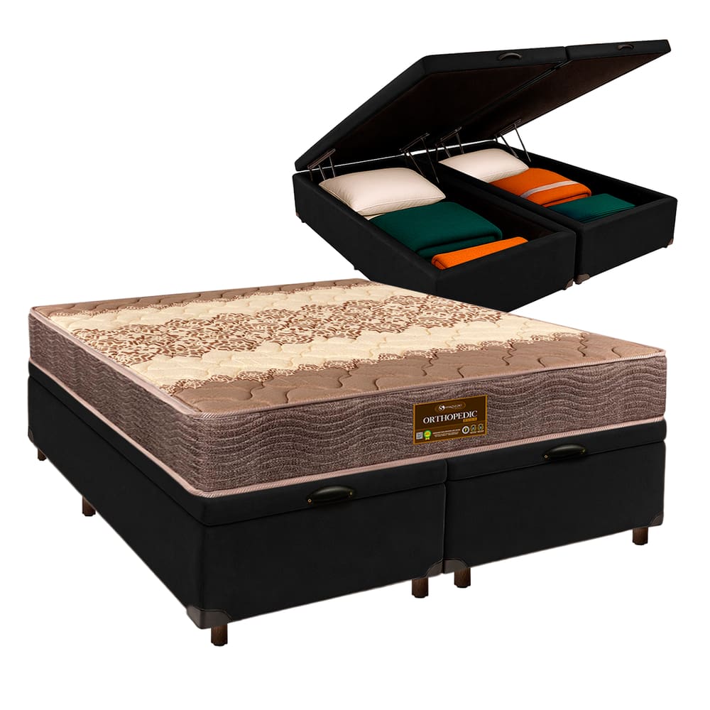 Cama + Bau Blindado e Colchão D26 Queen - Ortophedic Sankonfort