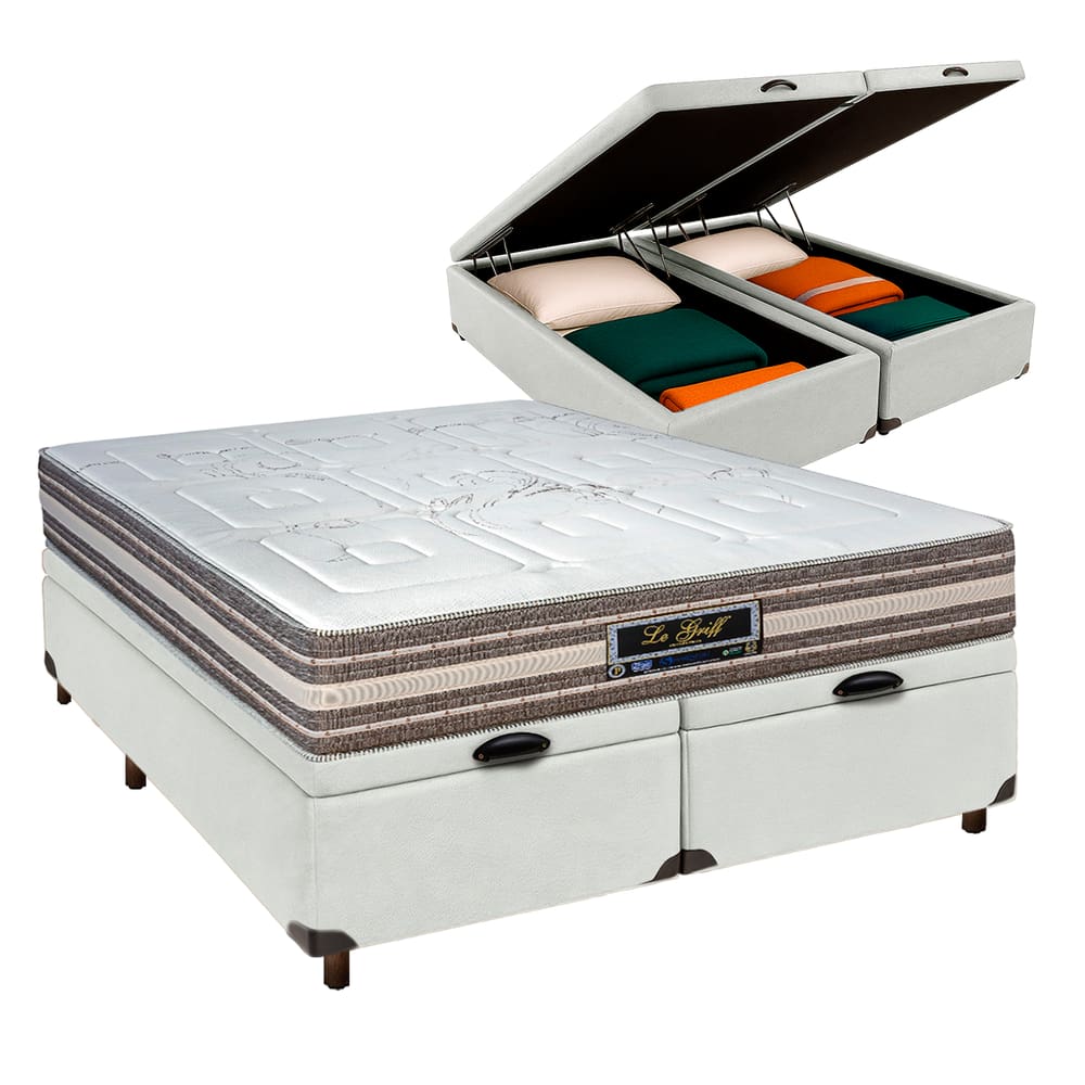 Cama + Bau Blindado e Colchão Molas Ensacadas Casal - Legriff Sankonfort