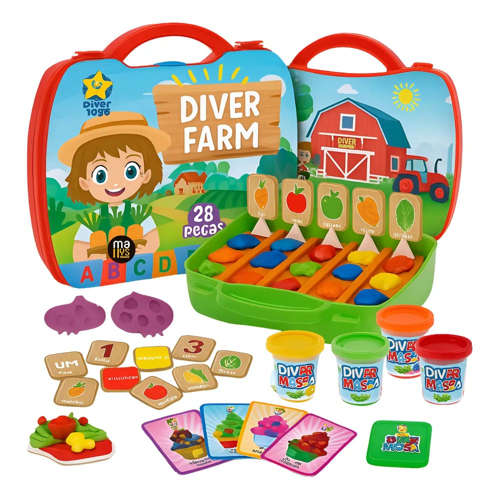 Maletinha Fazendinha DiverFarm 28 Pçs e Massinha - Divertoys