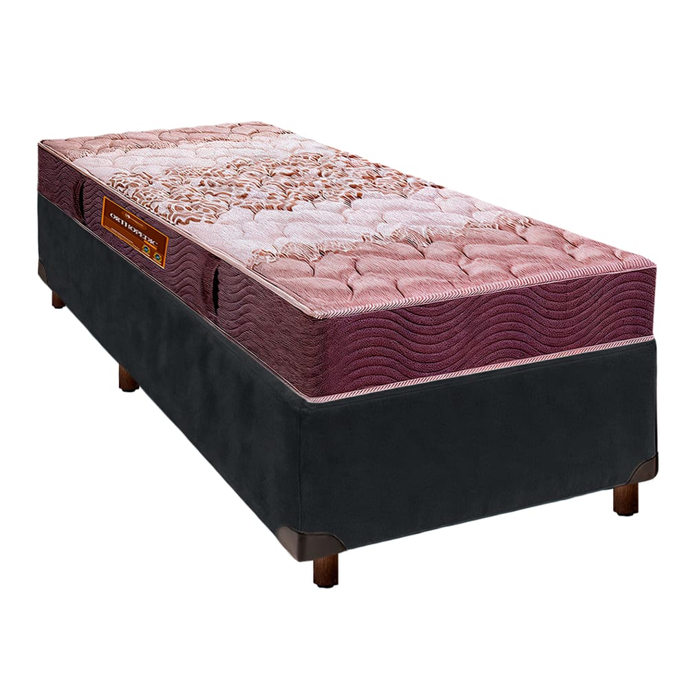 Cama + Box Cinza e Colchão D26 Solteiro - Ortophedic Sankonfort