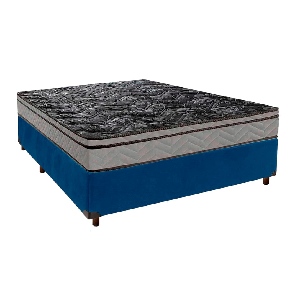 Cama Box Azul Casal + Colchão D28 Conforto Paropas