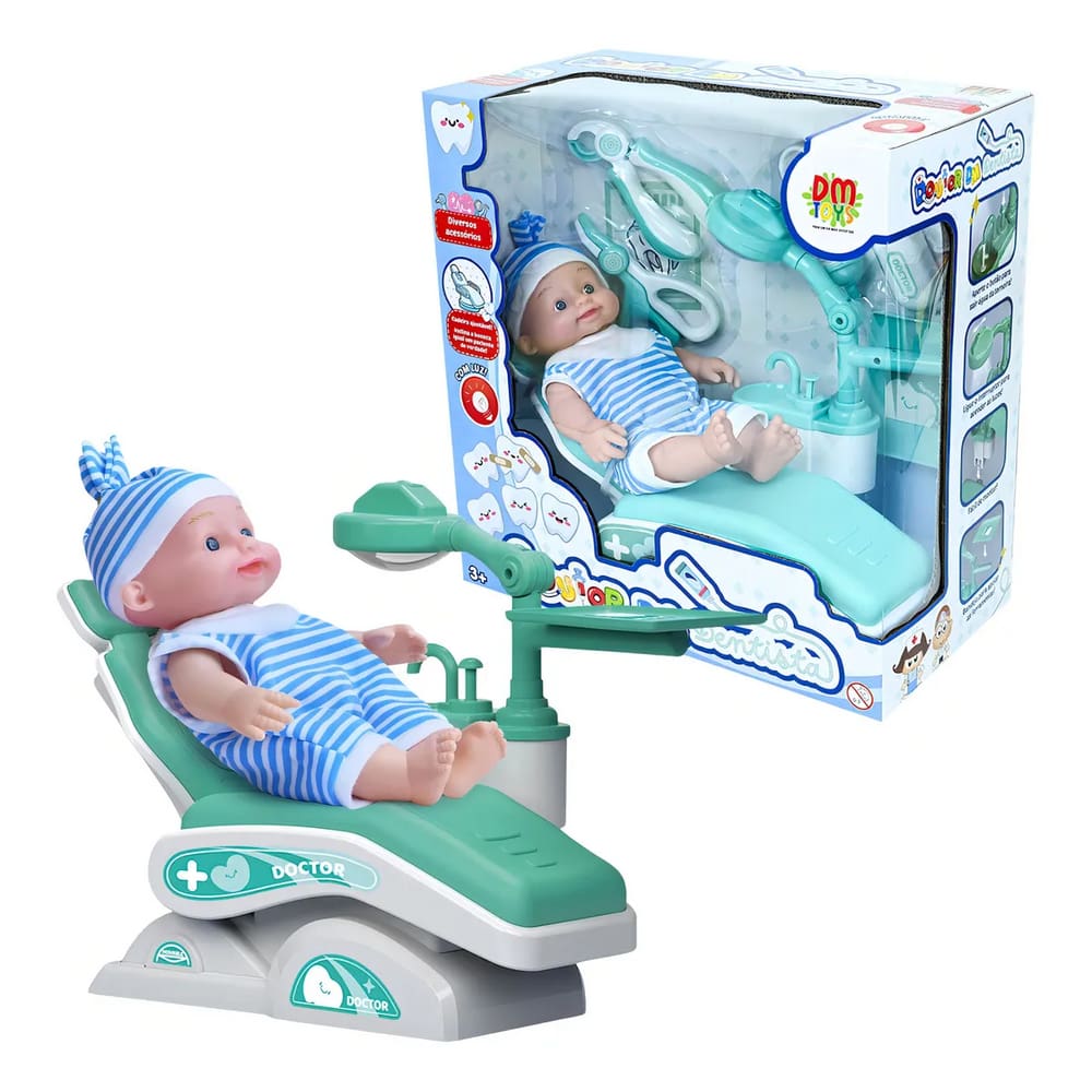 Boneco Dr Dentista Com Acessórios Cadeira Ajustável - DmToys