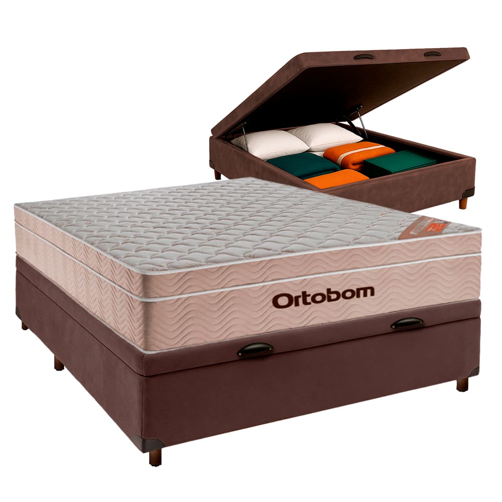 Colchão Casal Molas Ensacadas + Bau Marrom - Airtech Ortobom