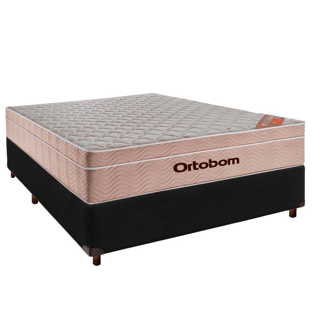 Cama Box Preto Casal + Colchão Molas Ensacadas Airtech Ortobom