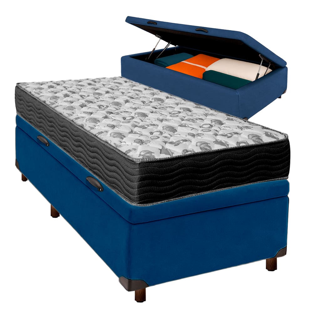 Conjunto Cama Box Bau Blindado Solteiro + Colchão D33 Iso100 Ortobom