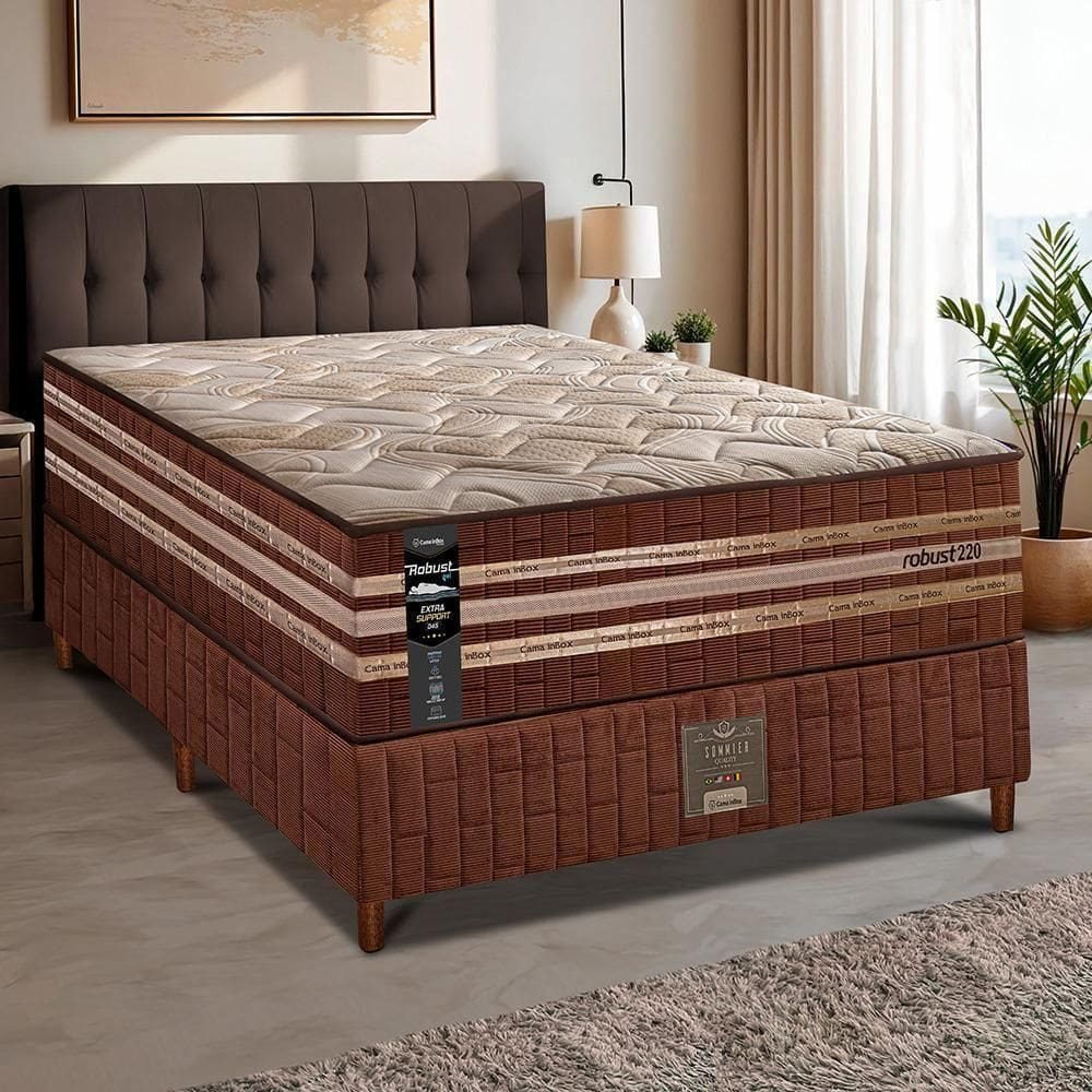 Cama Box Solteiro Colchão + Box 88x188x76 Com Espuma Látex Robust Gel 220 Caramelo Cama Inbox