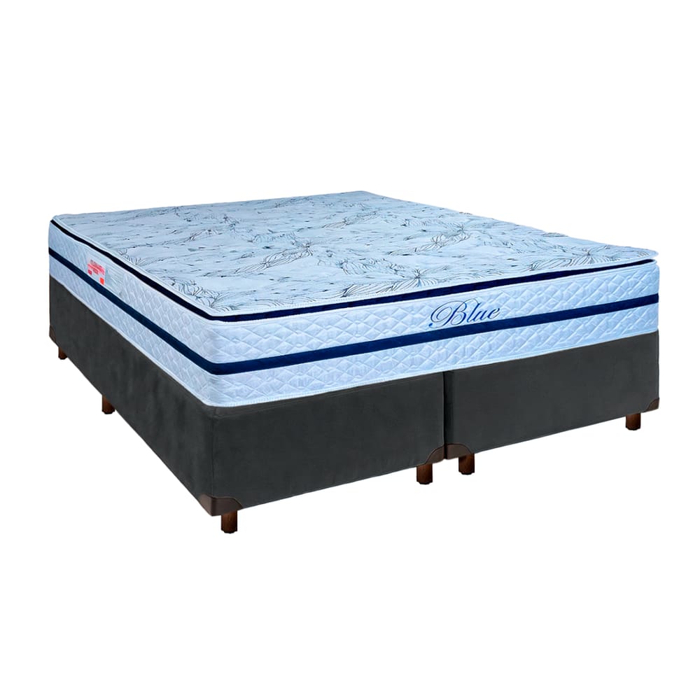 Cama Box Cinza Queen + Colchão Molas Ensacadas Blue Paropas