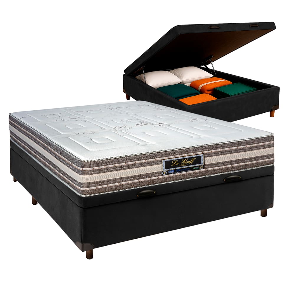 Colchão Casal Molas Ensacadas + Bau Preto - Legriff Sankonfort
