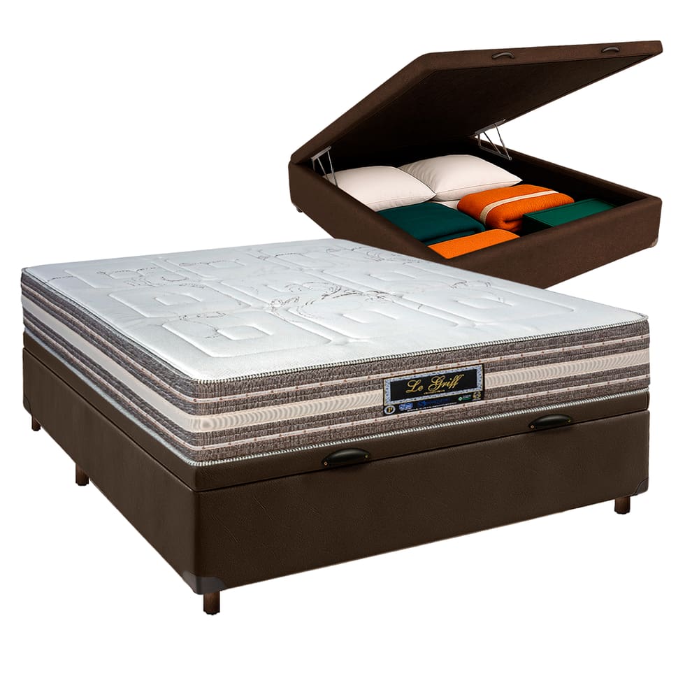 Conjunto Cama Box Bau Blindado Casal + Colchão Molas Ensacadas Legriff Sankonfort