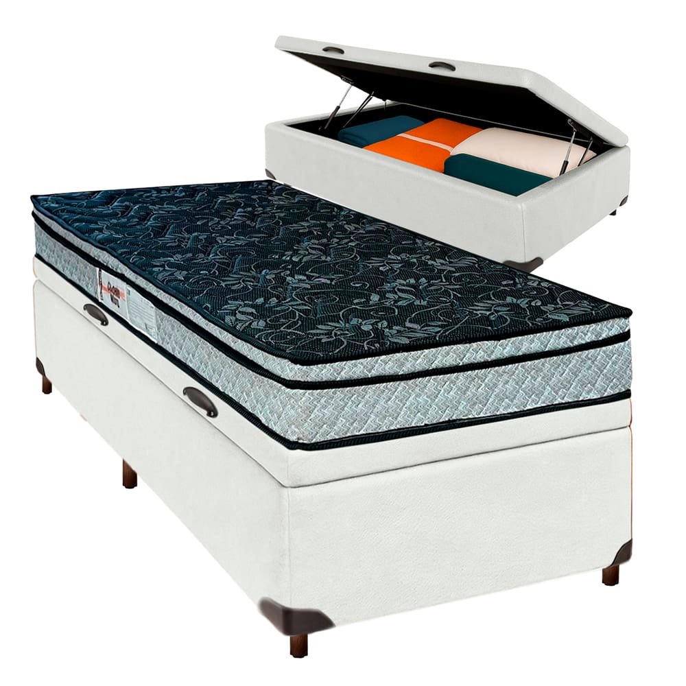 Conjunto Cama Box Bau Blindado Solteiro + Colchão D28 Conforto Paropas