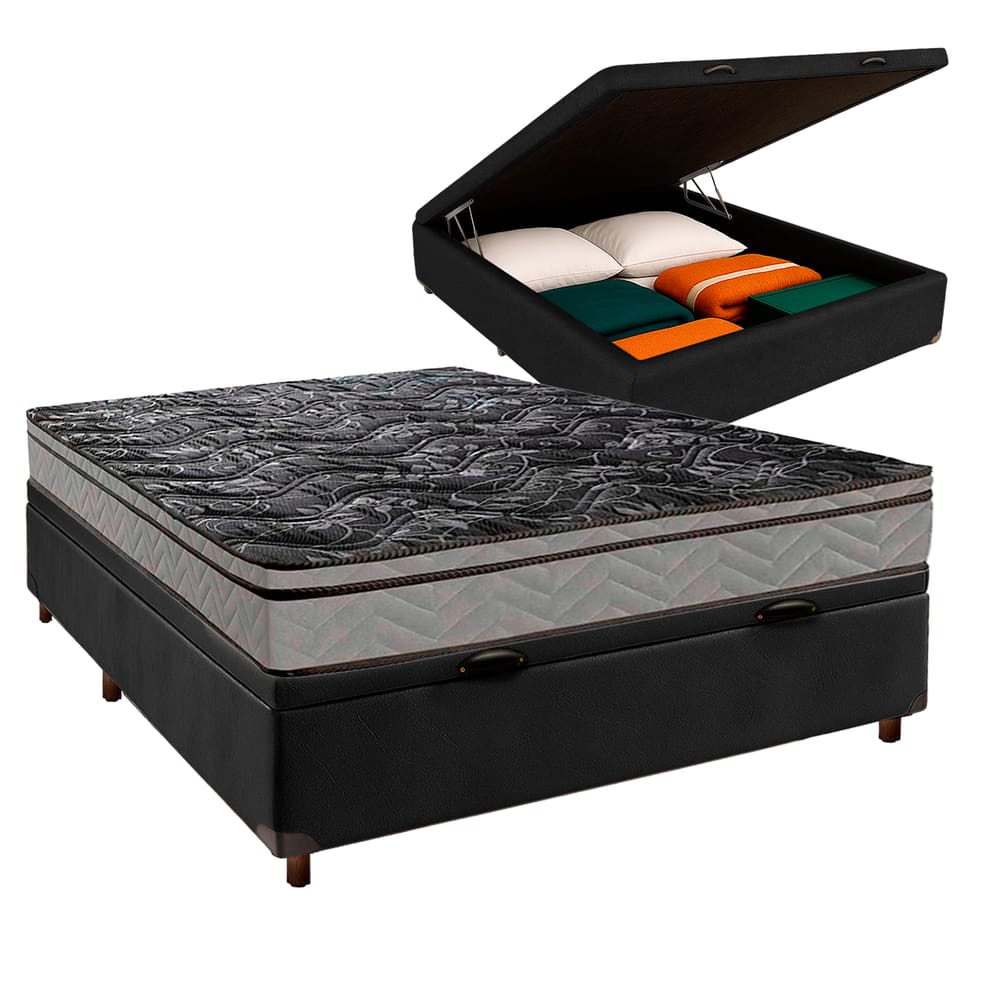 Colchão Casal D28 + Bau Preto - Conforto Paropas