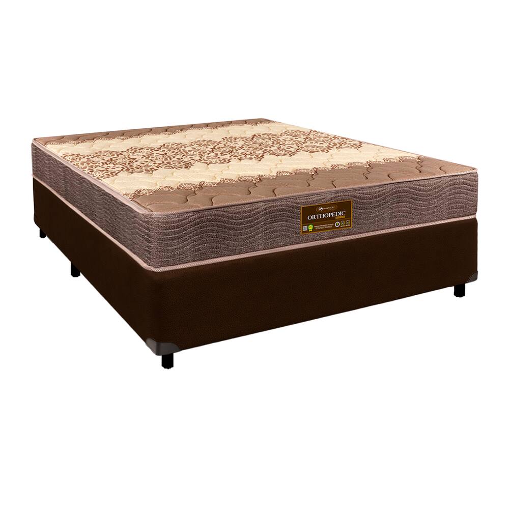 Cama Box Marrom Casal + Colchão D26 Ortophedic Sankonfort