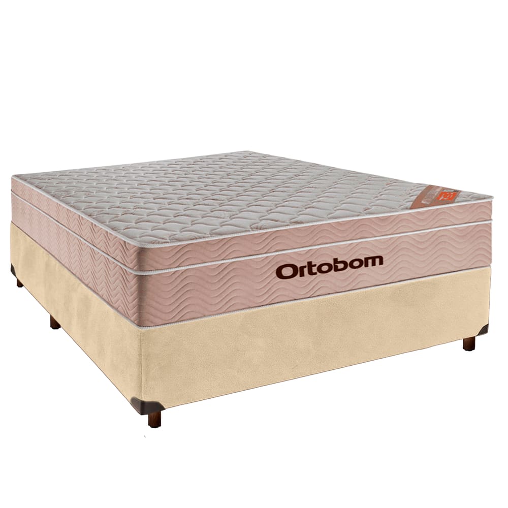 Cama Box Perola Casal + Colchão Molas Ensacadas Airtech Ortobom