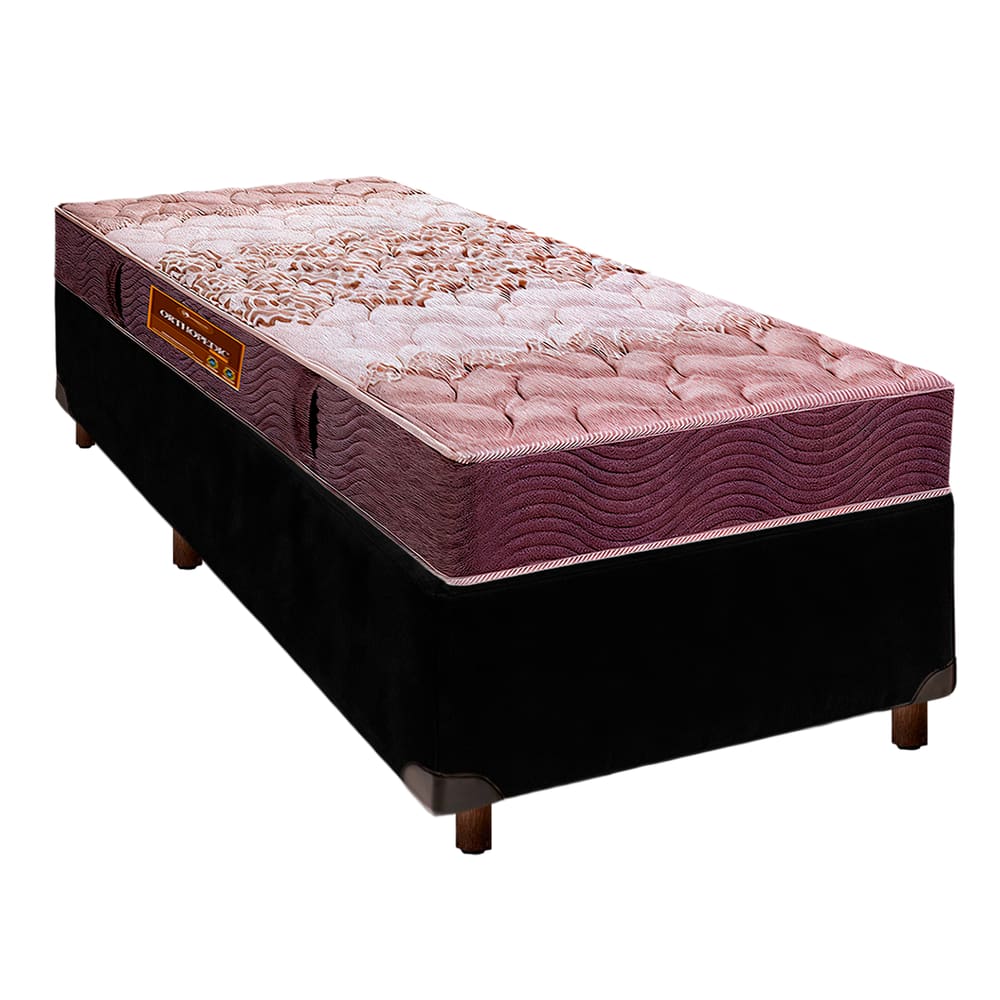 Cama Box Preto Solteiro + Colchão D26 Ortophedic Sankonfort