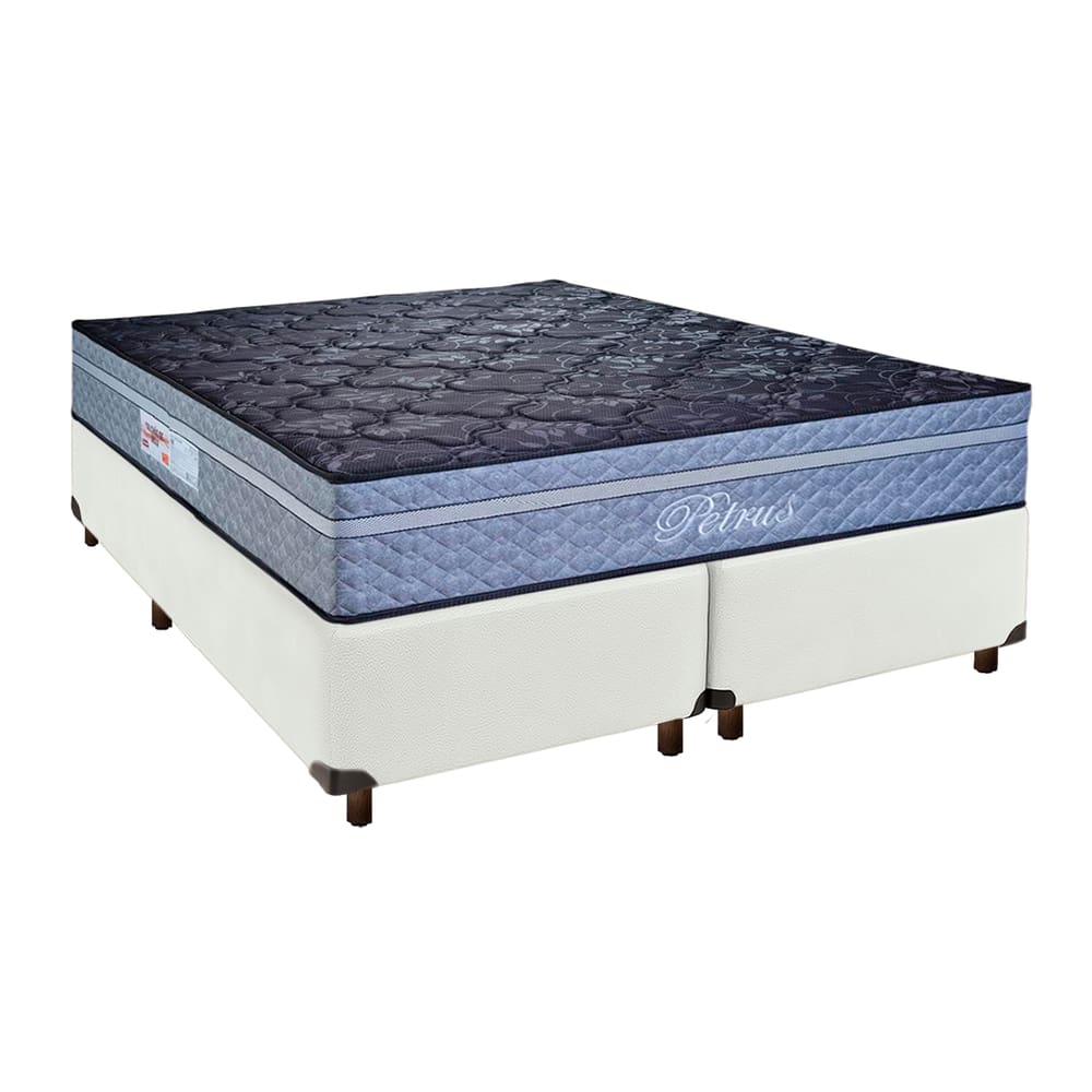 Cama Box Branco Queen + Colchão Molas Ensacadas Petrus Paropas
