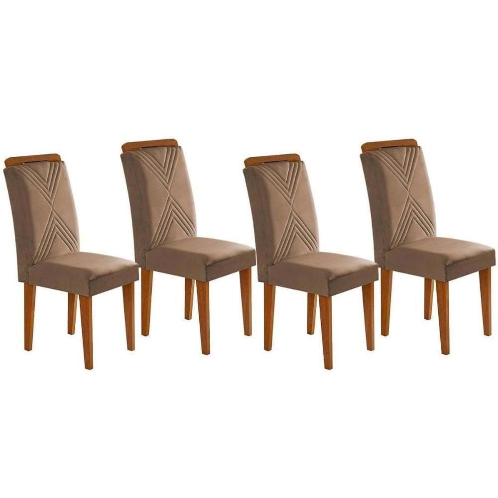 Cadeira De Cozinha Amsterdã Kit 4 Un Imbuia Suede Capuccino Rufato