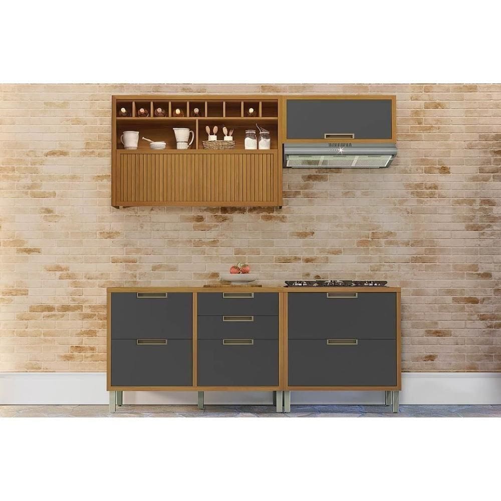 Kit Cozinha Modulada 4 Peças Imperatriz 2 Aéreos + 2 Balcões C6p44 Freijó Grafite