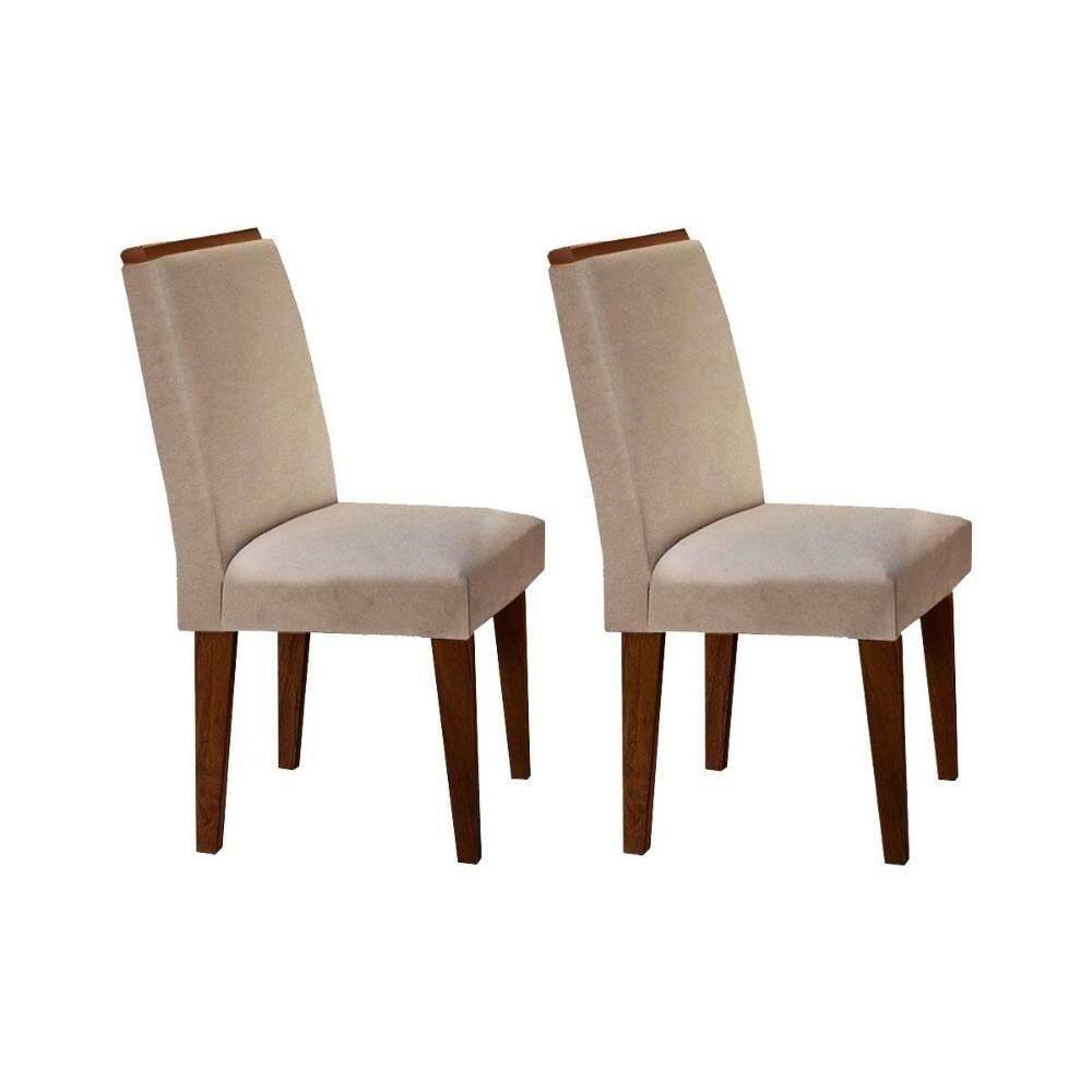 Kit 2 Cadeiras De Cozinha Lunara Imbuia-linho Bege Turim - Rufato