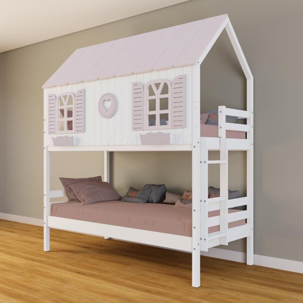 Beliche Casinha Bela Com Coração - Madeira Maciça Branco/rosa | Housin