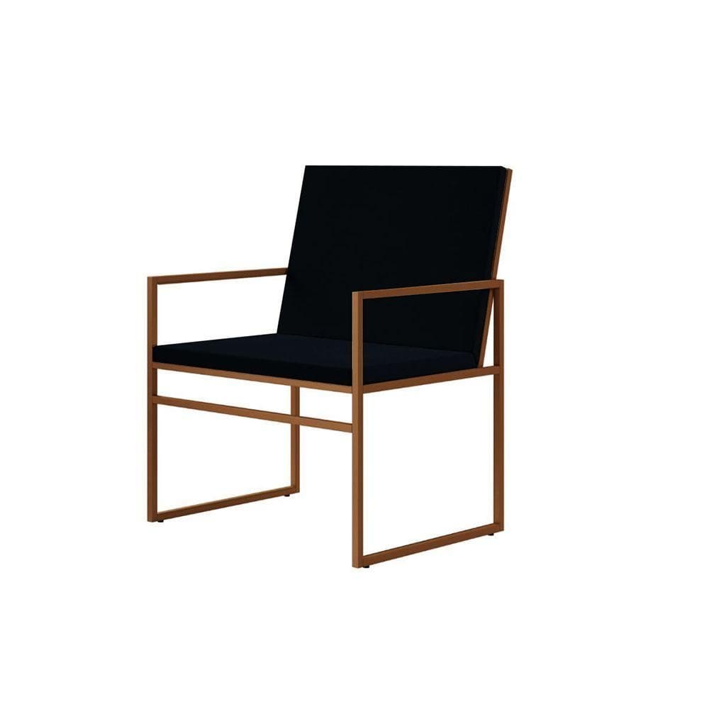 Poltrona Industrial Estofada Isa Veludo Preto Base Cobre