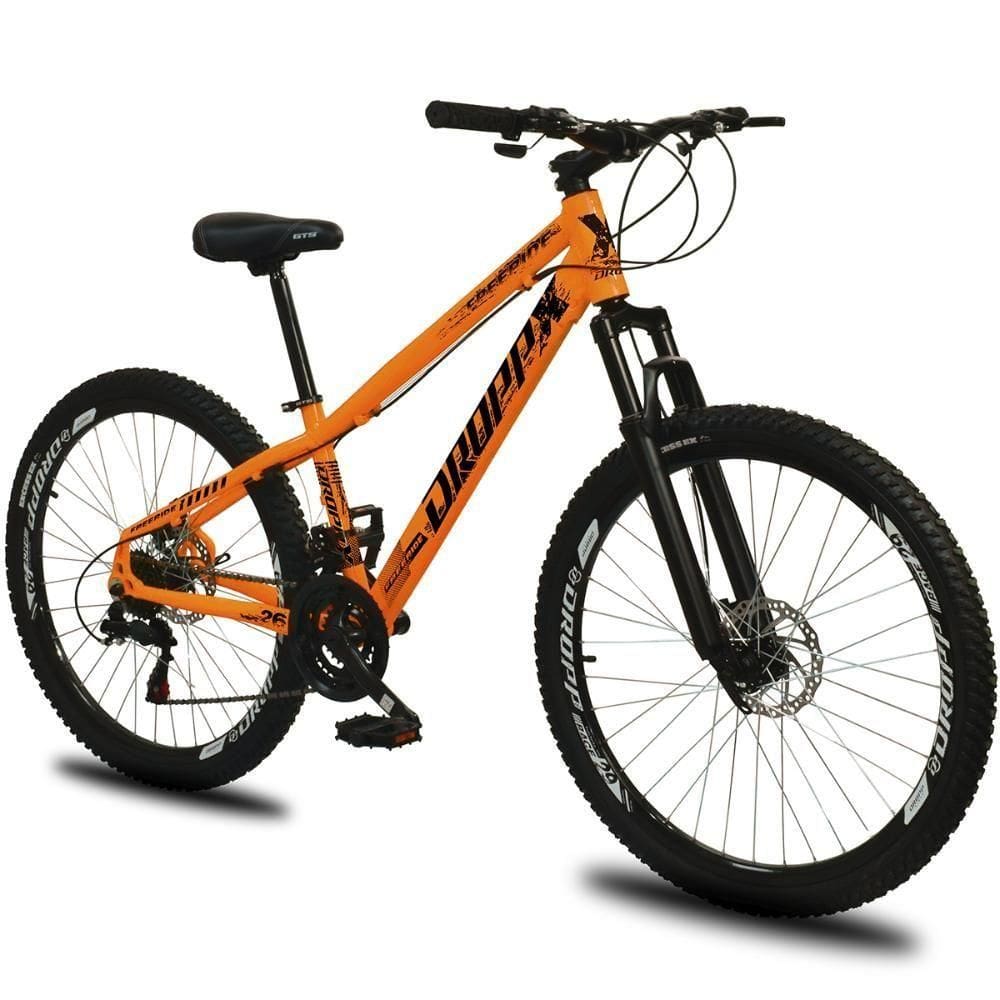 Bicicleta Aro 26 Dropp Freeride Alumínio 21 Vel Marchas Câmbios Shimano Freios A Disco - Laranja+preto