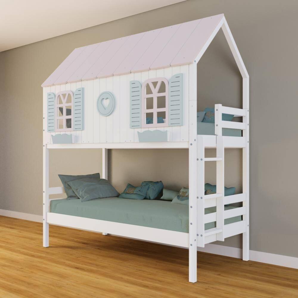 Beliche Casinha Bela Com Coração - Madeira Maciça Branco/rosa/verde | Housin