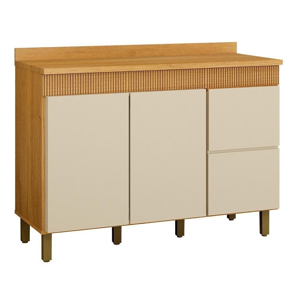 Balcão De Cozinha Madeira 3 Portas E 2 Gavetas Dakota Valdemóveis Cinamomo E Off White