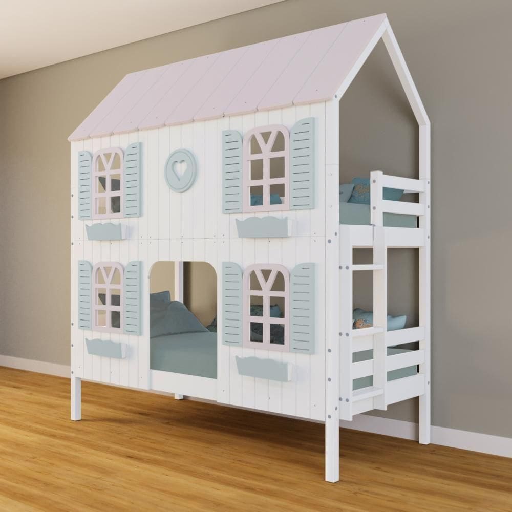 Beliche Casinha Bela Com Coração 4 Janelas Venezianas - Madeira Maciça Branco/rosa/verde Housin