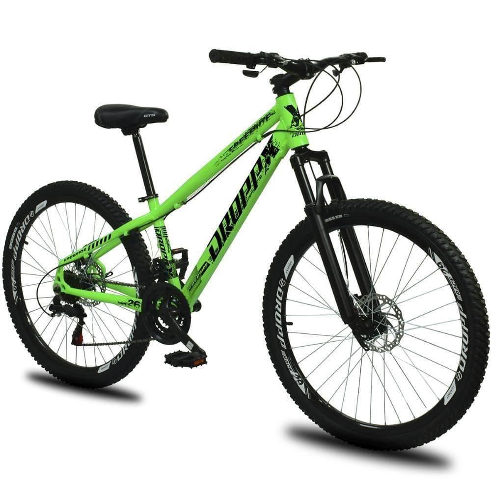 Bicicleta Aro 26 Dropp Freeride Alumínio 21 Vel Marchas Câmbios Shimano Freios A Disco - Verde+preto