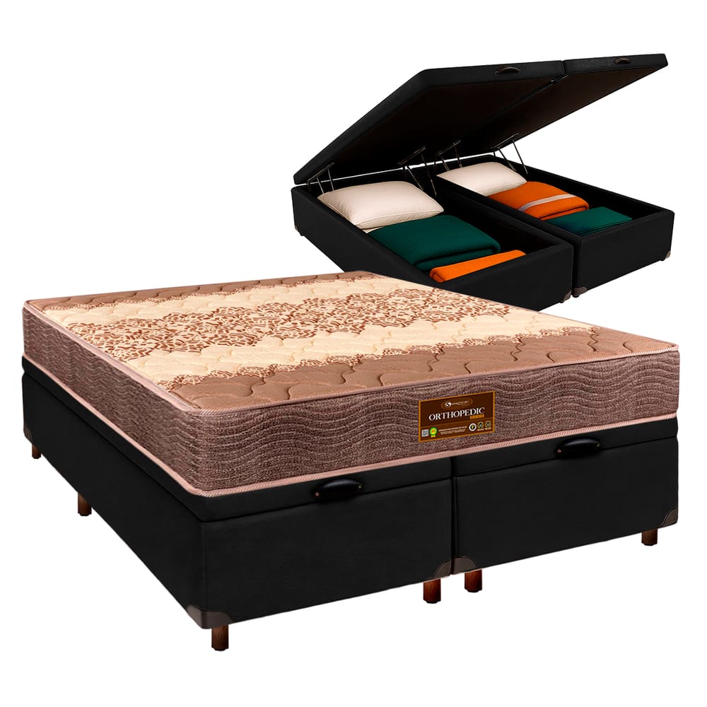 Cama Box Bau + Colchão Casal D26 Ortophedic Sankonfort