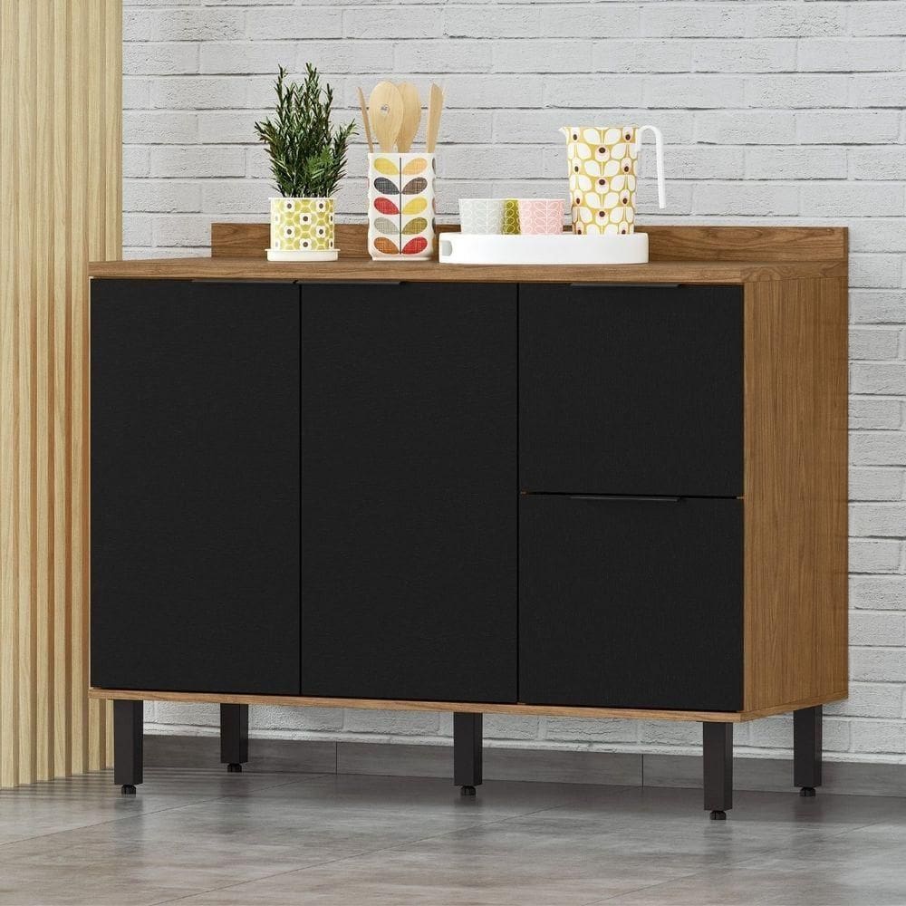 Balcão Para Pia Módulo De Cozinha 120cm - Toscana Freijó/nero