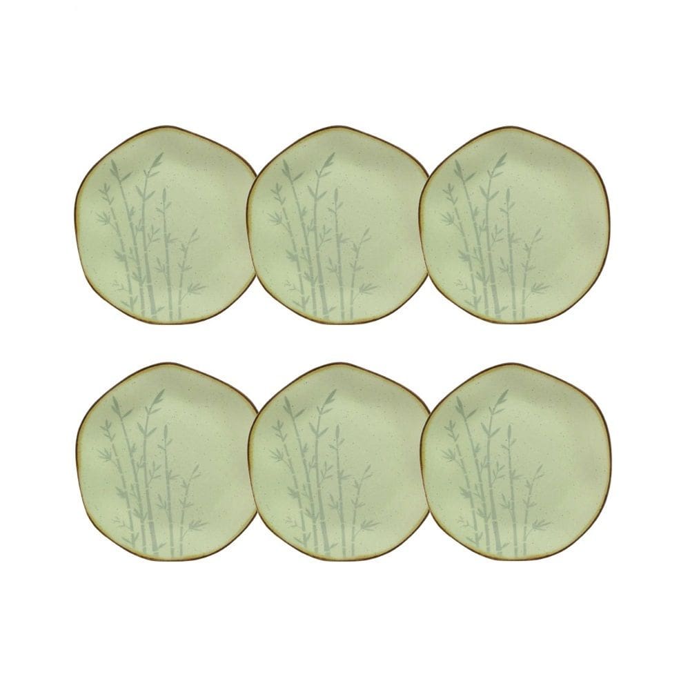 Cj 6 Pratos para Sobremesa de Porcelana Orgânico Ryo Bambu Verde/Marrom 21,5cm Oxford