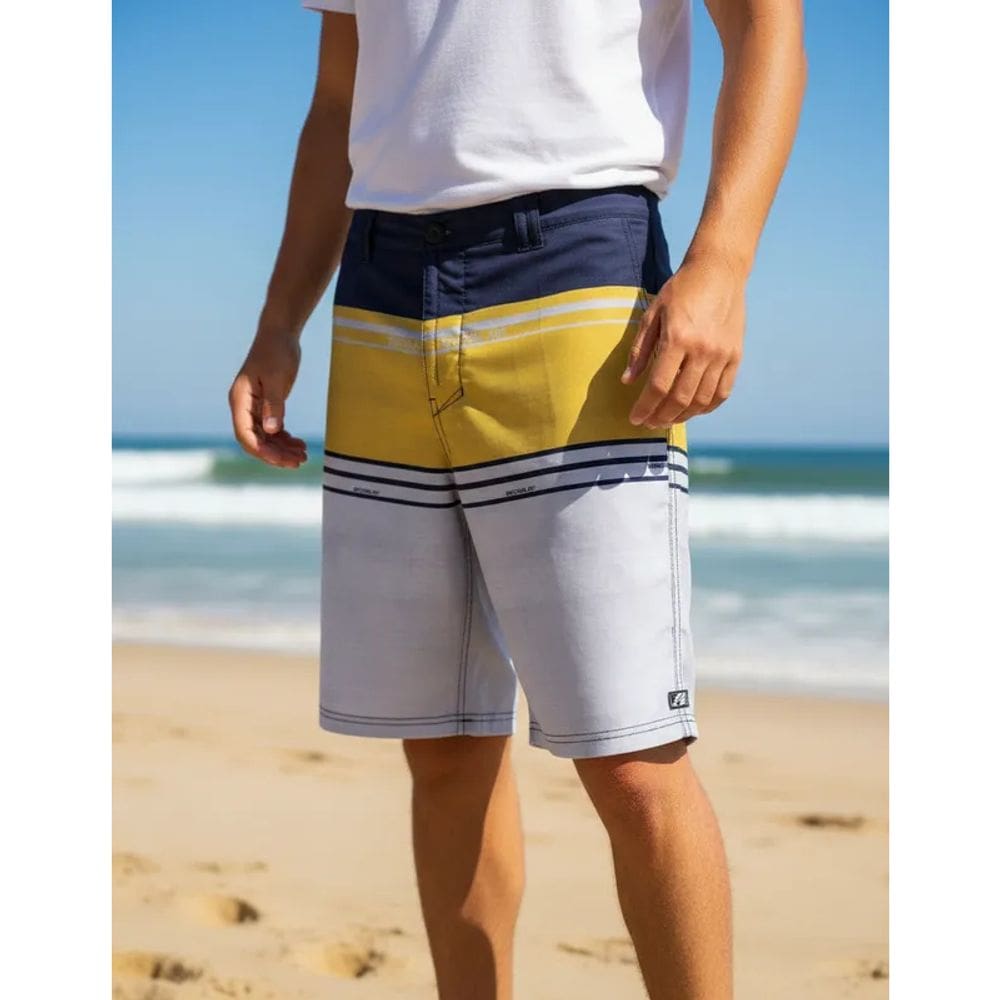 Bermuda Masculina Surf Listrada Amarela E Azul