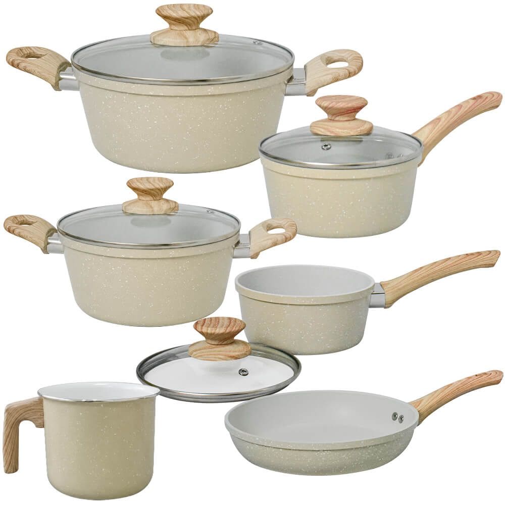 Jogo de Panelas Antiaderente Cerâmica de Indução 6 Peças Viena Bege Orgânica - Casambiente