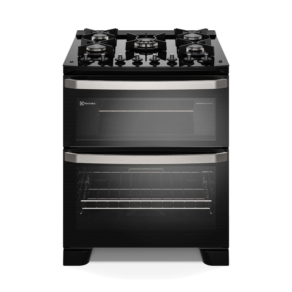 Fogão 5 bocas Electrolux Preto Experience Mesa de Vidro, 2 Fornos e PerfectCook360 (FE5DB)