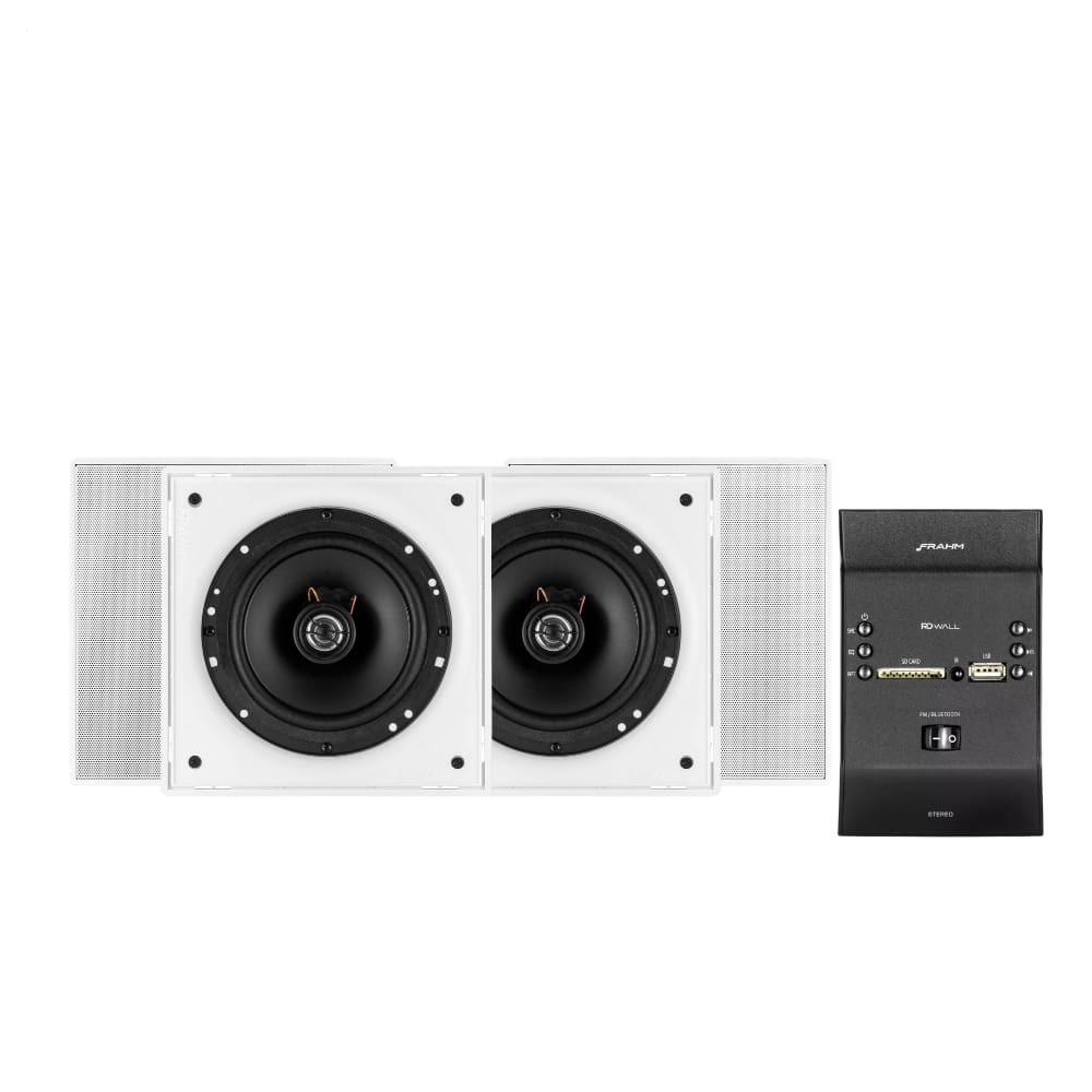 Kit Solução Amplificador de Parede RD Wall Preto + 4 Caixas de Embutir 6 50W Quadradas