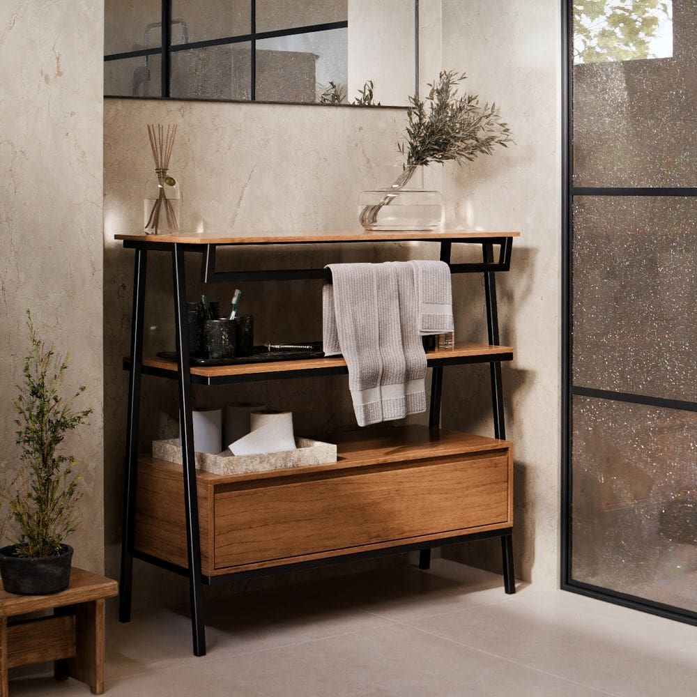 Armário Multiuso Gabinete Banheiro Industrial 1 Gaveta Thor Cedro com Preto - Rede Móveis