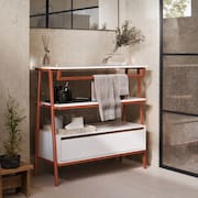 Armário Multiuso Gabinete Banheiro Industrial 1 Gaveta Thor Branco Cedro com Bronze - Rede Móveis