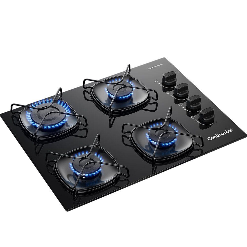 Cooktop a Gas Continental 4 Bocas, Mesa de Vidro, Acendimento Automatico - KC4GR