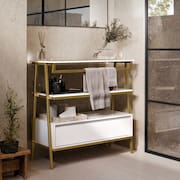 Armário Multiuso Gabinete Banheiro Industrial 1 Gaveta Thor Branco com Dourado - Rede Móveis