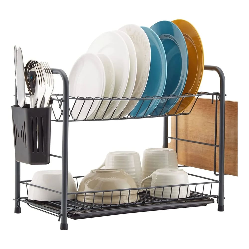 Escorredor Louças Rack Dois Andares Inox Pratos Talheres Copos Premium Preto