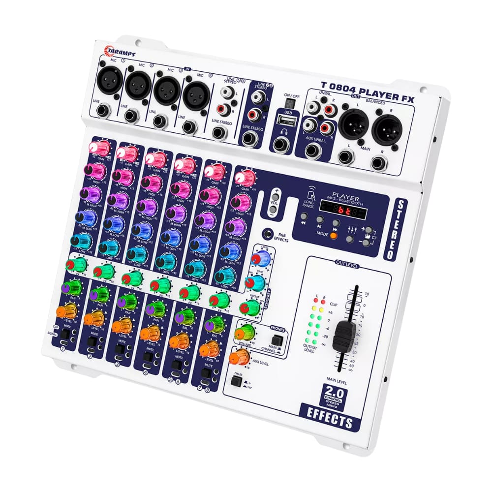 Mesa de Som T0804 8 Canais com Player Stereo Fx