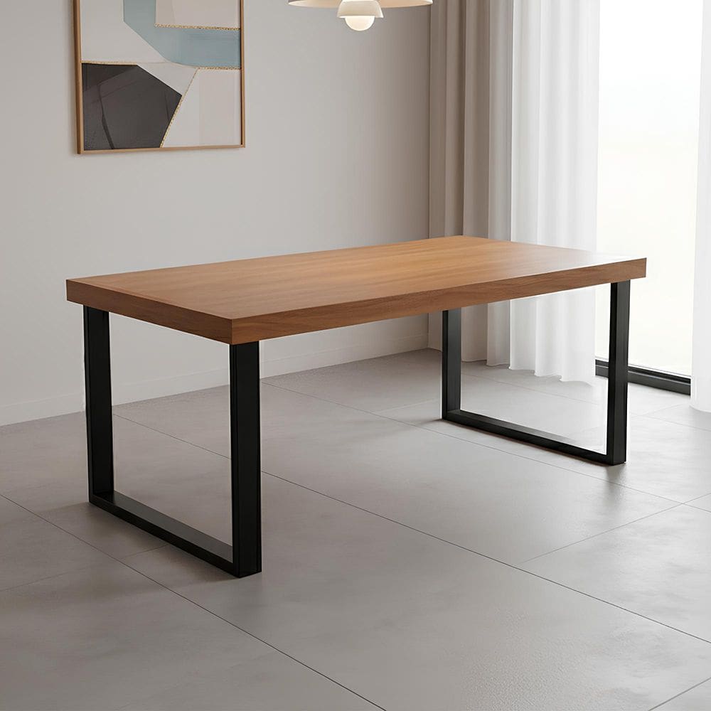 Mesa Industrial Bernardo Madeira Maciça C/ Ferragem Preta 2,20m