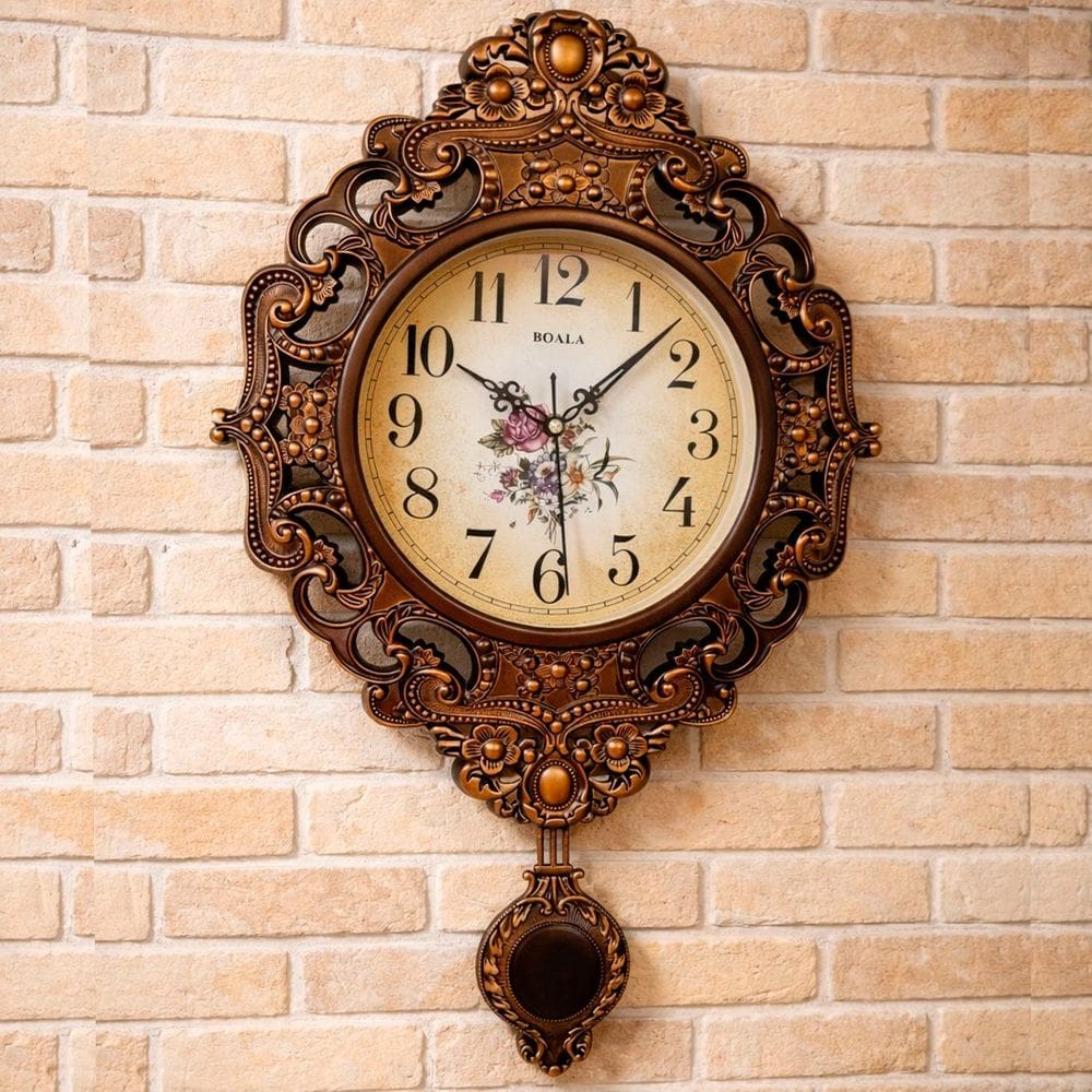 Relógio De Parede Pendulo Elegante Boala Floral Rustico 59cm