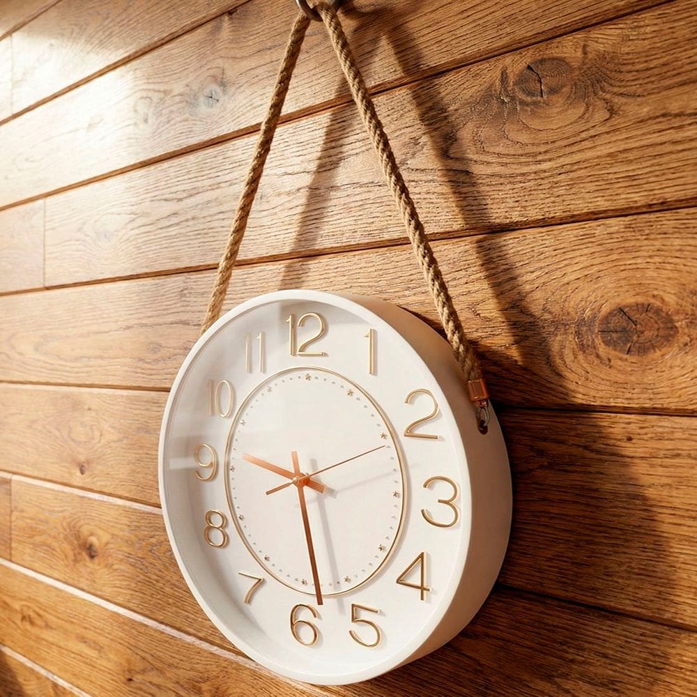 Relógio Parede Decorativo Redondo Branco Com Alça Corda 30cm