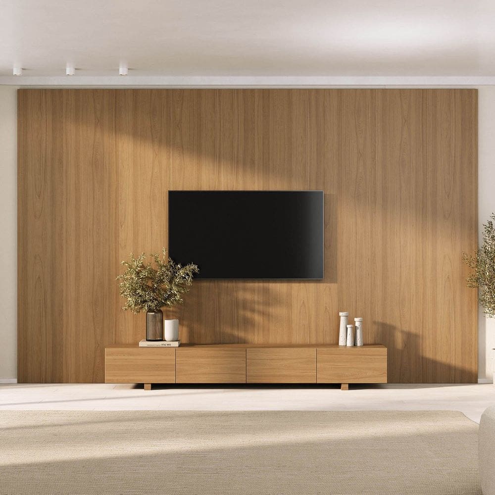 Rack com Painel para Tv até 86 Polegadas Liso 360x230cm Aruá Cabecasa Madeiraoriginals Jatoba