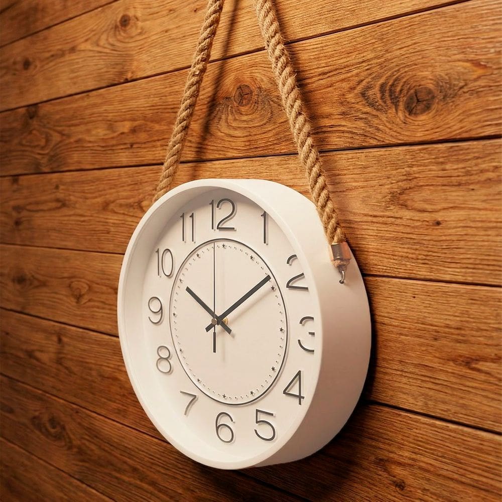 Relógio Parede Decoração Redondo Serrano Com Alça Corda 30cm