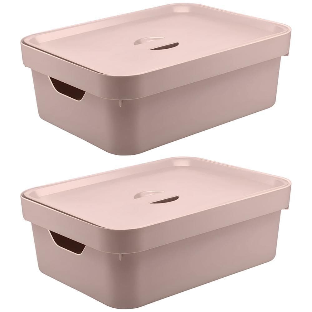 2X Caixa Plastica Multiuso Organizadora 10,5L Ou Cube Rosa