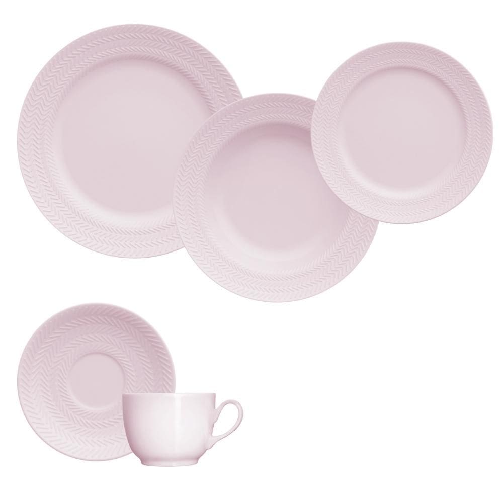 Jogo Jantar Chá 30 Peças Rosa Chevron Germer Porcelanas
