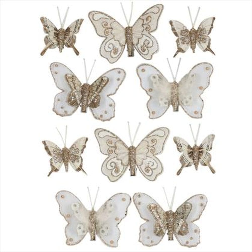 Prendedor Borboleta Luxuosa Dourada Enfeite de Natal 10 Unidades Magizi